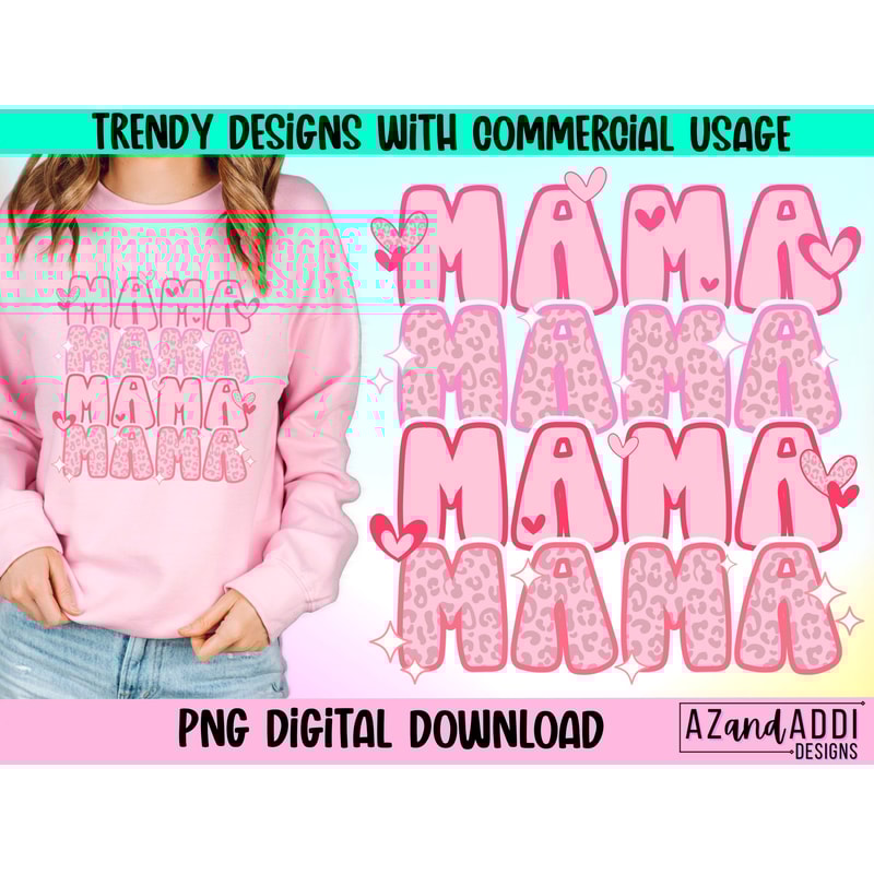 Mama pink leopard png print file for sublimation, retro Valentine’s Day png, mama hearts png, leopard stacked mama png, mama shirt design - 1.jpg