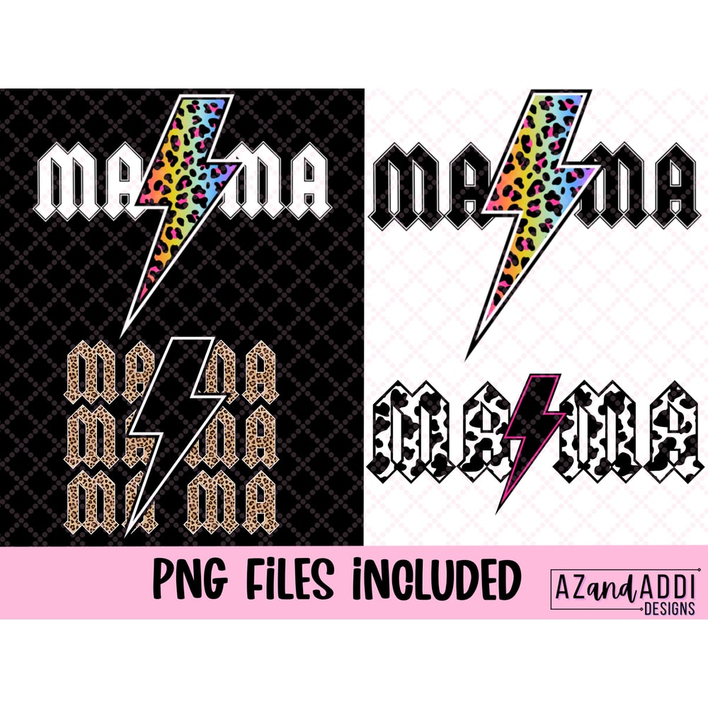 Mama PNG, Rock n Roll Mama, Cow Print Mama Sublimation, Leopard Print Mama PNG, Rainbow Leopard Lightning Bolt, Gift for Mom, Rock Fan Tee - 2.jpg