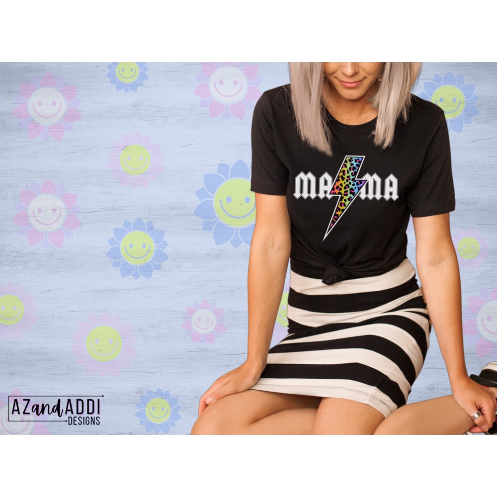 Mama PNG, Rock n Roll Mama, Cow Print Mama Sublimation, Leopard Print Mama PNG, Rainbow Leopard Lightning Bolt, Gift for Mom, Rock Fan Tee - 3.jpg