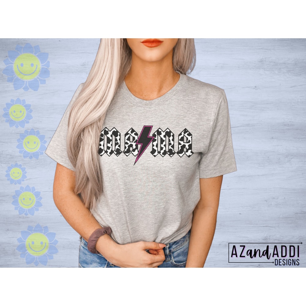 Mama PNG, Rock n Roll Mama, Cow Print Mama Sublimation, Leopard Print Mama PNG, Rainbow Leopard Lightning Bolt, Gift for Mom, Rock Fan Tee - 4.jpg