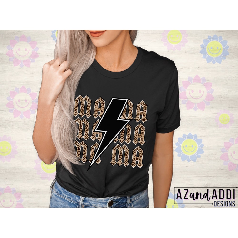 Mama PNG, Rock n Roll Mama, Cow Print Mama Sublimation, Leopard Print Mama PNG, Rainbow Leopard Lightning Bolt, Gift for Mom, Rock Fan Tee - 5.jpg