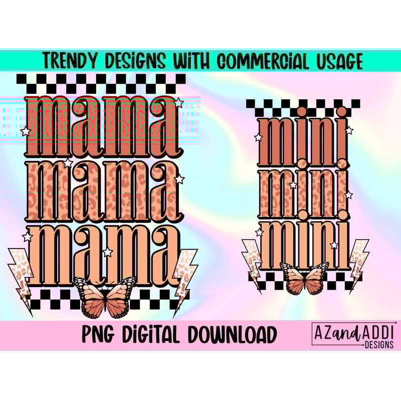 Matching retro mama and mini png sublimation design download, retro mama mini png, mama mini bolt png, mom daughter design, digital design - 1.jpg