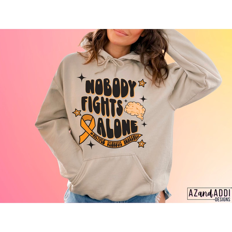 Multiple sclerosis awareness png, nobody fights alone MS png, MS warrior png, retro MS support png, orange ribbon png, digital download - 4.jpg