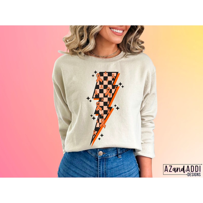 Multiple sclerosis awareness png, orange checkered lightning bolt Png, MS orange ribbon png, retro sublimation, digital download, MS warrior - 2.jpg