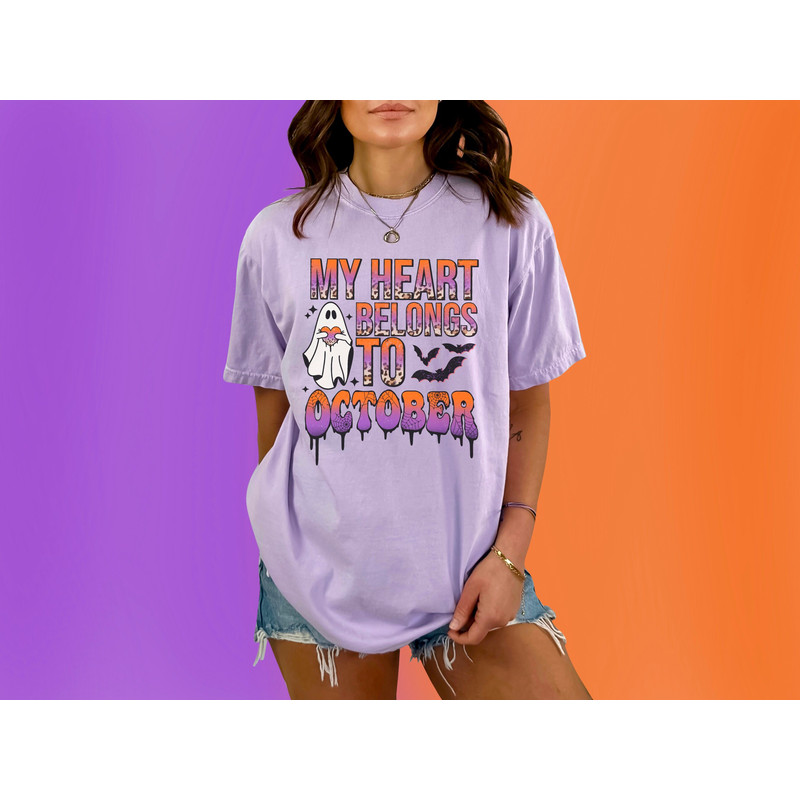My heart belongs to October png, retro halloween sublimation design, cute ghost png, spooky season png, trendy October png, boho halloween - 4.jpg