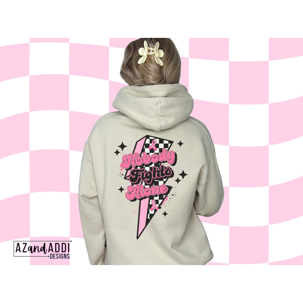 Nobody fights alone png, retro breast cancer awareness png, breast cancer sublimation, we wear pink png, pink October cancer ribbon png - 2.jpg