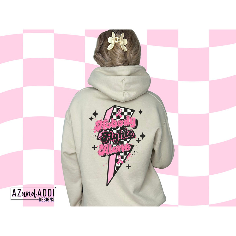 Nobody fights alone png, retro breast cancer awareness png, breast cancer sublimation, we wear pink png, pink October cancer ribbon png - 2.jpg