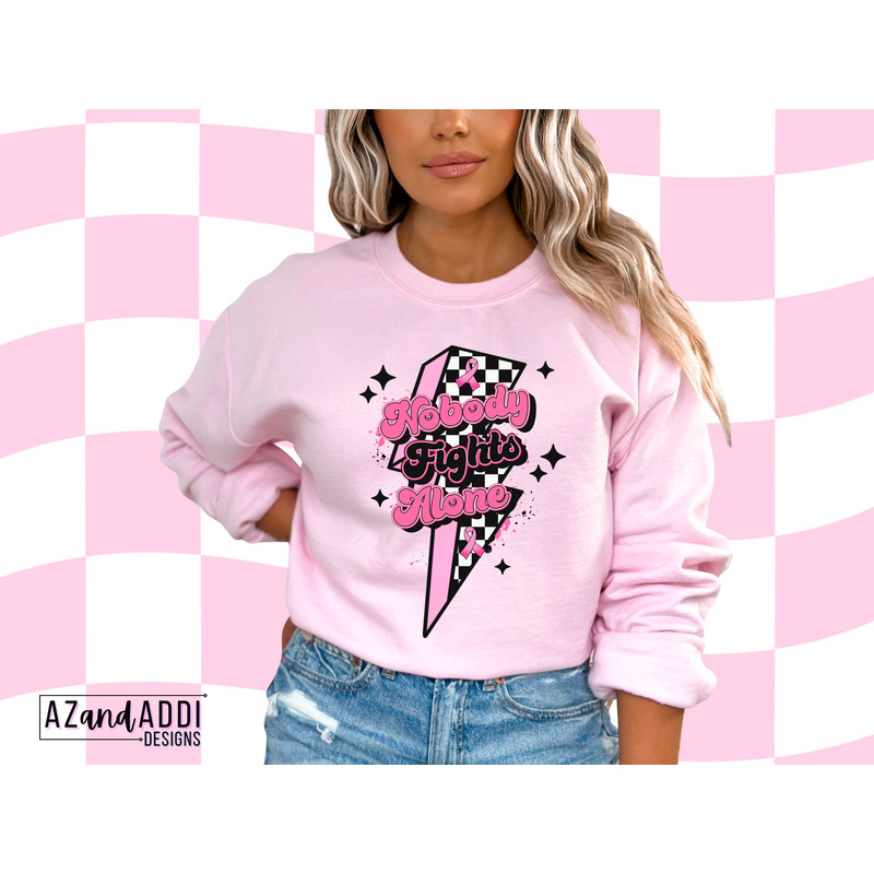 Nobody fights alone png, retro breast cancer awareness png, breast cancer sublimation, we wear pink png, pink October cancer ribbon png - 4.jpg