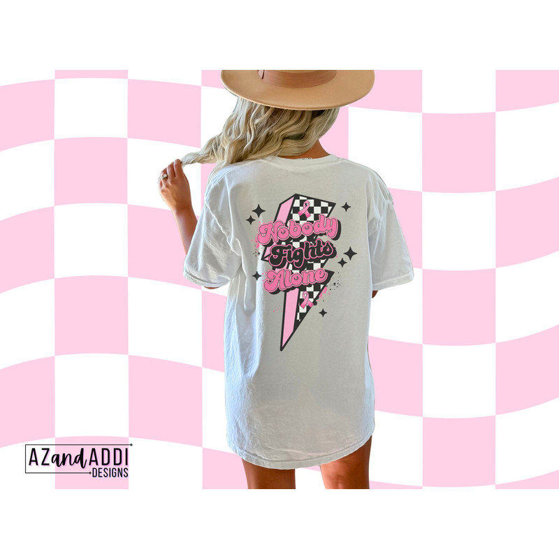 Nobody fights alone png, retro breast cancer awareness png, breast cancer sublimation, we wear pink png, pink October cancer ribbon png - 5.jpg