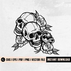 rose skull svg | skull with flowers svg | skull and flower svg | floral skull svg | skull lovers svg | skull rose svg |