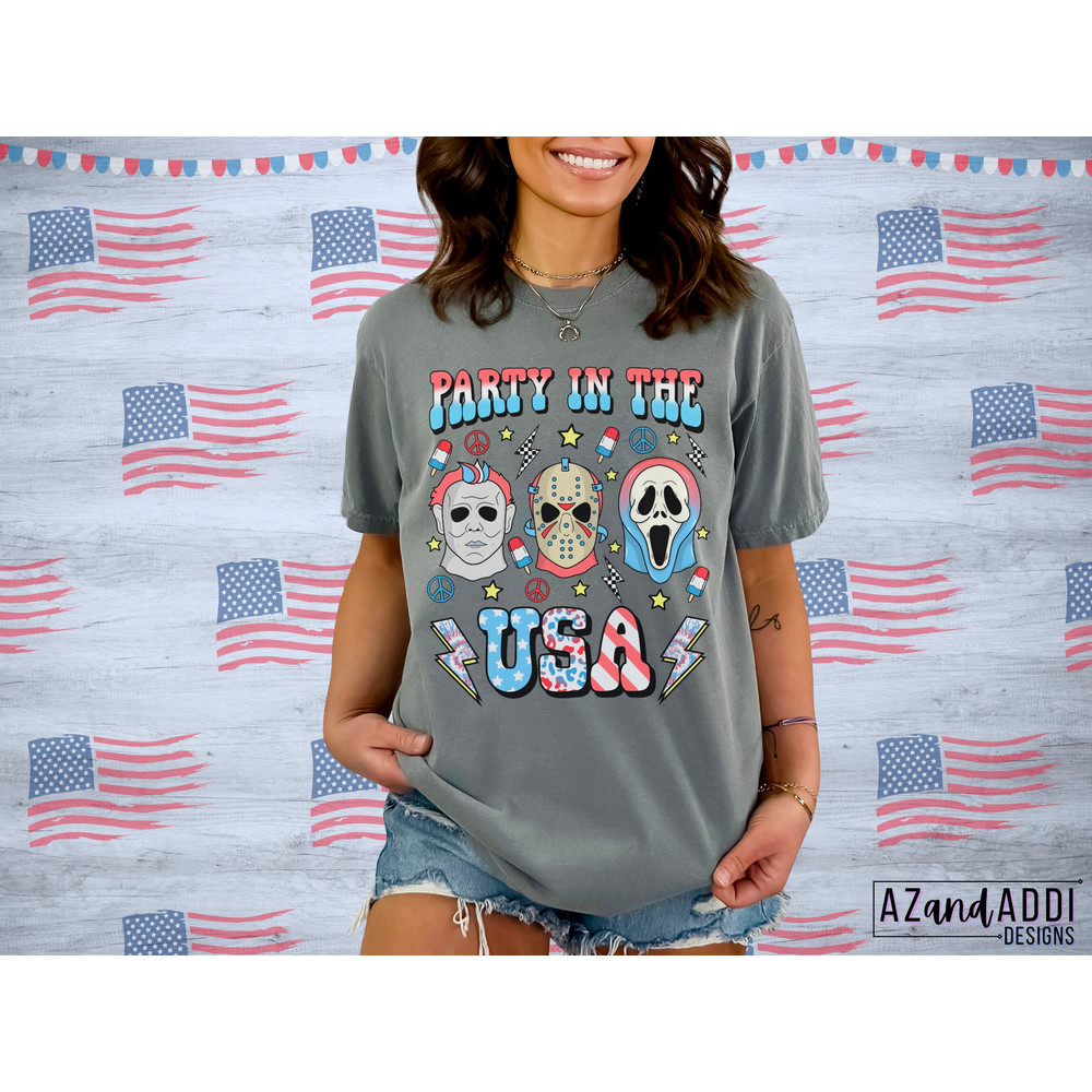 Party in the USA png, retro horror 4th of July png, retro sublimation design download, Independence Day png, digital download - 3.jpg