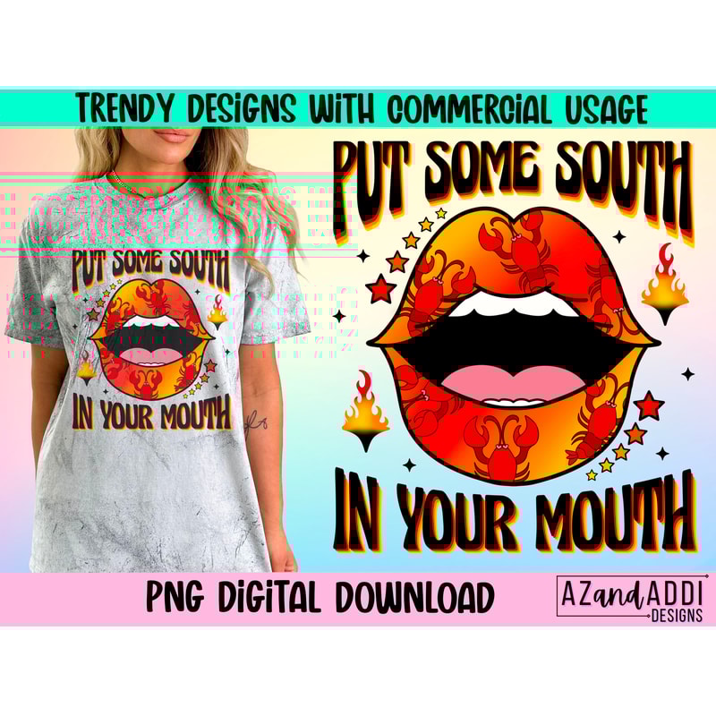 Put some south in your mouth png, retro crawfish png, crawfish season png, southern food png, crawfish vibes png, digital download - 1.jpg