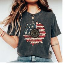 comfort colors america sunflower shirt, usa flag flower t shirt, 4th of july flag graphic t-shirt, freedom tshirt, indep