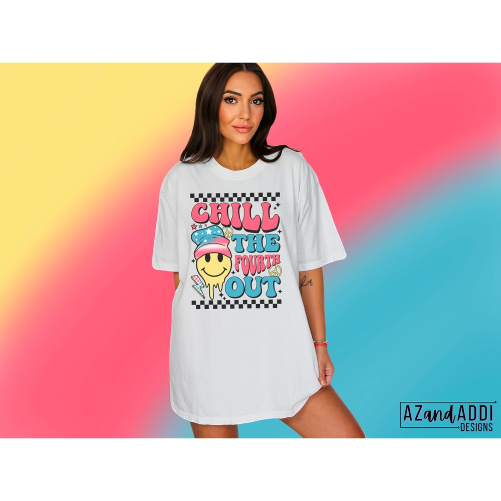 Retro 4th of jt smiley face png, chill the fourth out png, Independence Day sublimation design, Stars and Stripes png, trendy 4th of July - 4.jpg