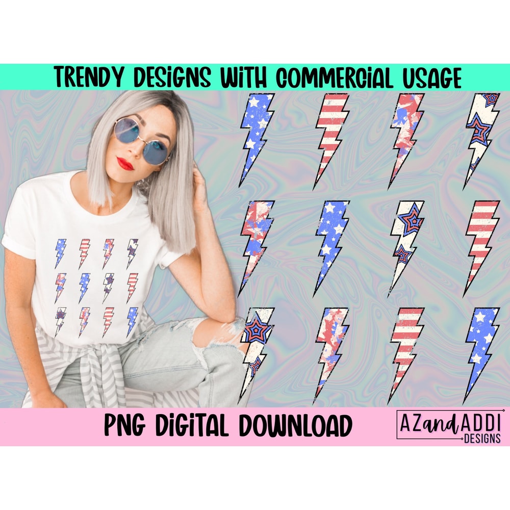 Retro 4th of july png, retro lightning bolt sublimation file, Independence Day png, Stars and Stripes png, red white and blue design - 1.jpg