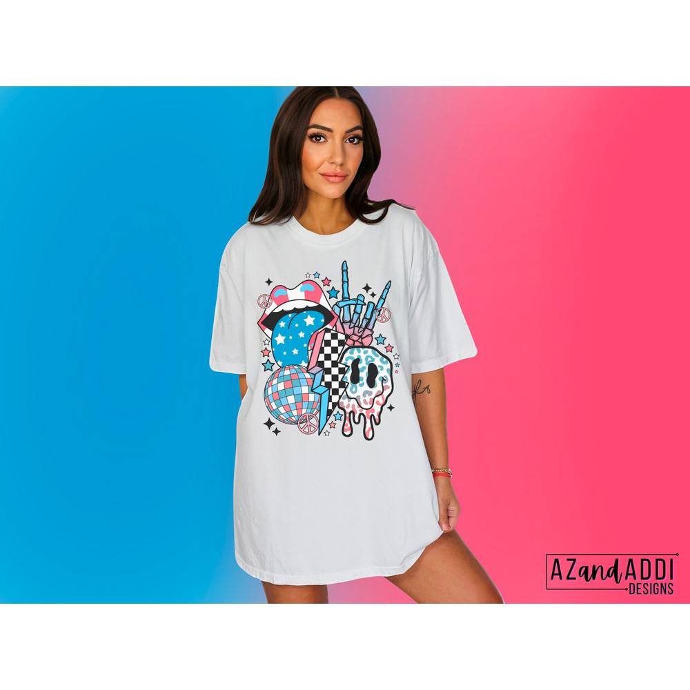 Retro 4th of July rock and roll png, patriotic lips and tongue png, stars and stripes collage design, Independence Day sublimation - 6.jpg