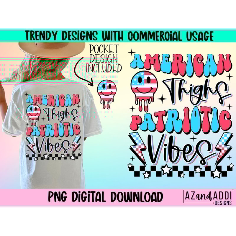 Retro American vibes png, trendy 4th of July sublimation design, thick thighs png, patriotic smiley face png, front pocket and back design - 1.jpg