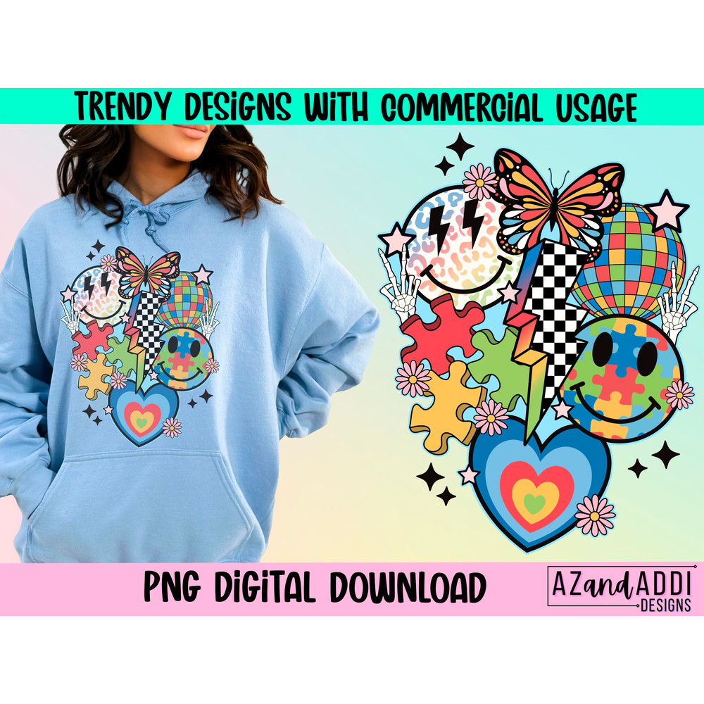 Retro autism awareness png, autism awareness month png, autism smiley face collage png, autism butterfly, autism puzzle pieces, autism heart - 1.jpg