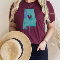 alabama state t-shirt, watercolor design | alabama heart tee | alabama map tshirt | state pride graphic tee | sweet home