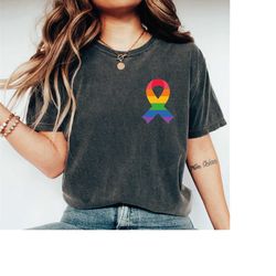 pride ribbon minimalist tshirt, lesbian gifts, lgbtq ribbon graphic tees, pride awareness shirt, trans pride clothes, mi