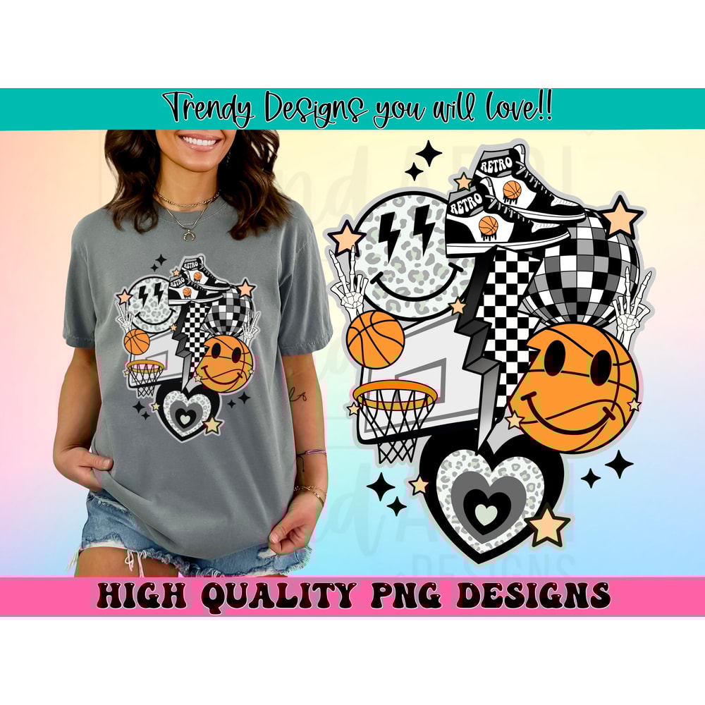 Retro basketball png, basketball sublimation design, black and white basketball png, basketball smiley face png, basketball vibes png - 1.jpg