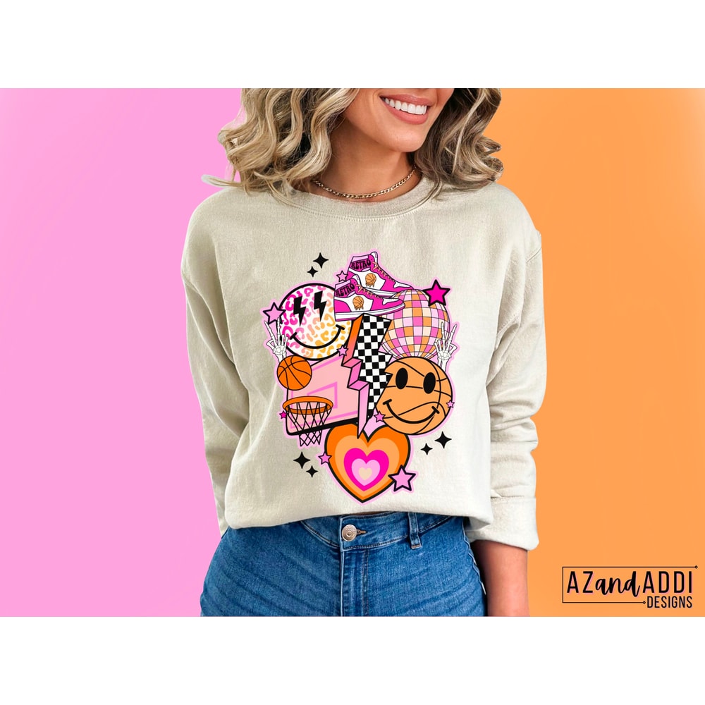 Retro basketball sublimation design, basketball smiley face collage png, trendy basketball shirt design, basketball vibes png, digital png - 3.jpg