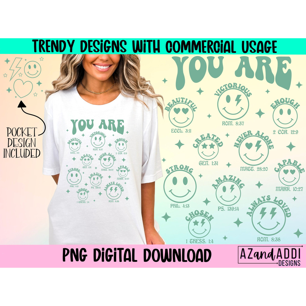 Retro bible verse Png, you are bible verse sublimation design, christian bible png, religious png, retro smiley face, inspirational png - 1.jpg