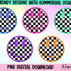 retro checker smiley face png, smiley face bundle, trendy sm
