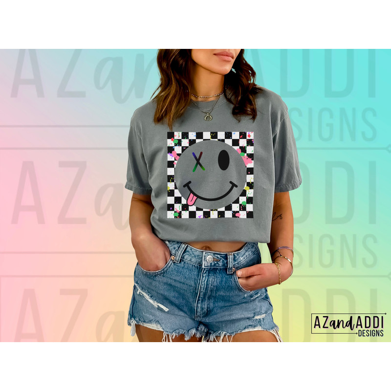 Retro checkered smiley face png, smiley face sublimation design, boho smiley face png, good vibes png, digital download, trendy shirt design - 6.jpg