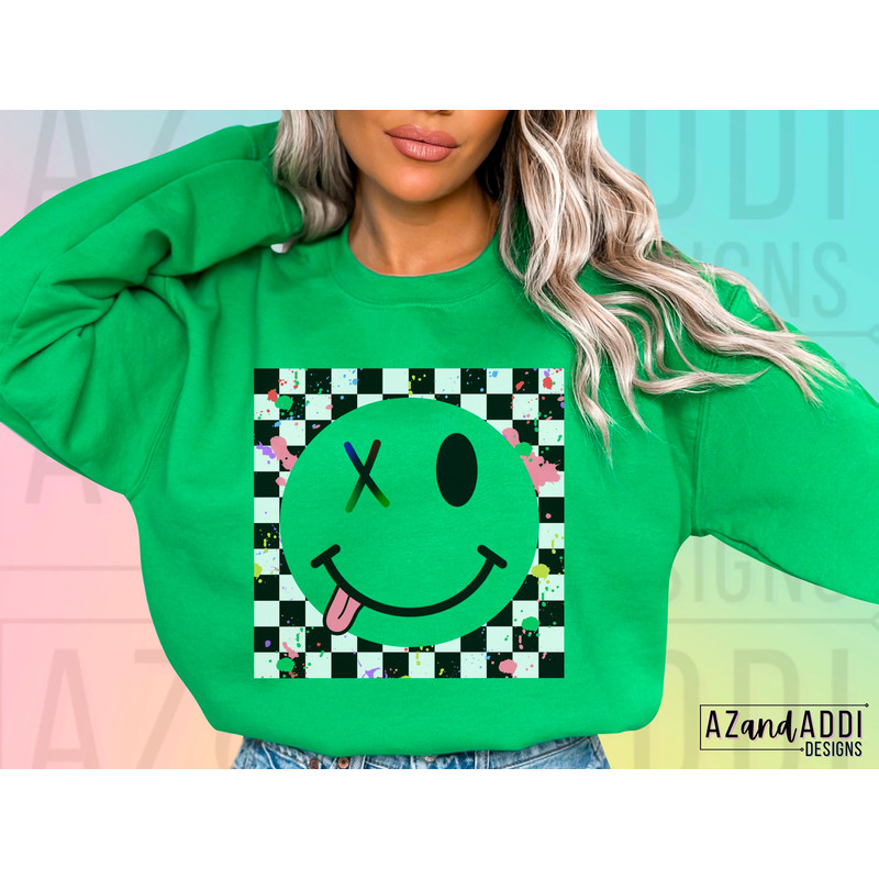 Retro checkered smiley face png, smiley face sublimation design, boho smiley face png, good vibes png, digital download, trendy shirt design - 7.jpg
