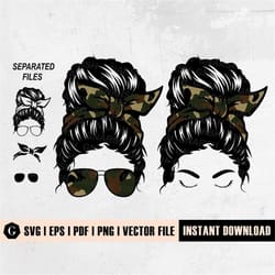 mom life camo svg file | momlife svg | camo messy bun svg | lashes svg | eyebrows svg | glasses cut files | messy bun ha