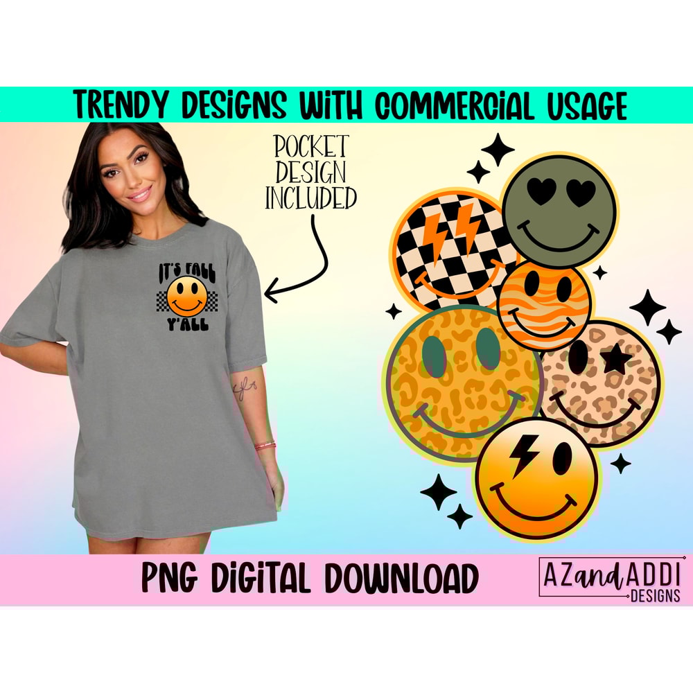 Retro fall smiley face png, fall sublimation design, retro smiley face collage, front and back design, trendy graphic for shirts, digital - 1.jpg