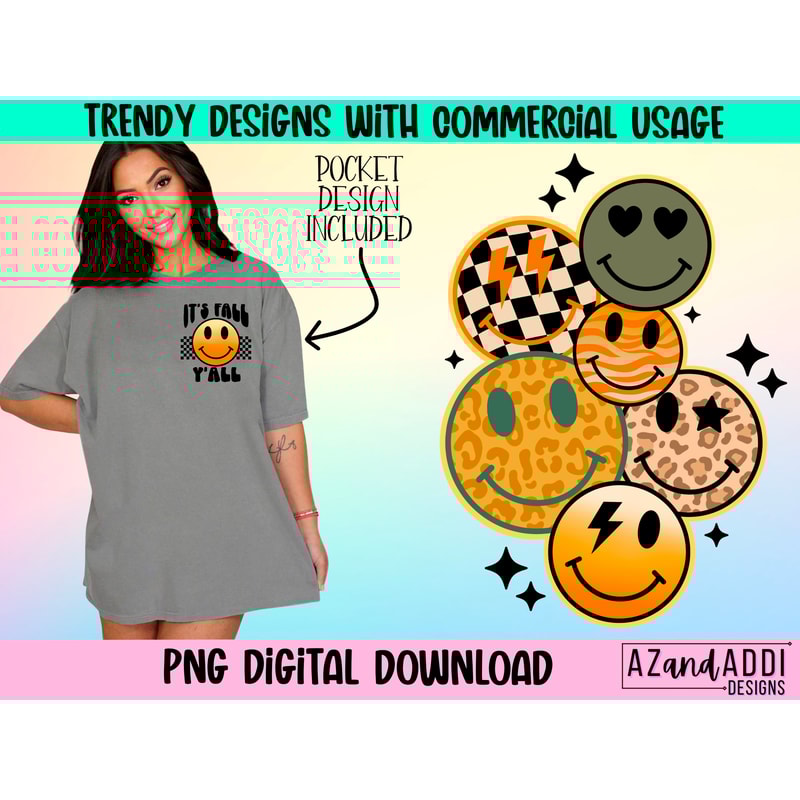 Retro fall smiley face png, fall sublimation design, retro smiley face collage, front and back design, trendy graphic for shirts, digital - 1.jpg