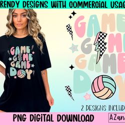Retro game day volleyball png, volleyball sublimation design
