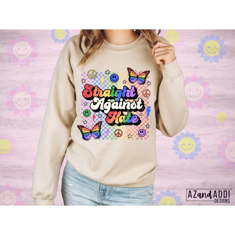 Retro Gay Pride Png, LGBTQ+ sublimation png, straight against hate png, gay pride Png, Pride month design, rainbow smiley sublimation design - 3.jpg