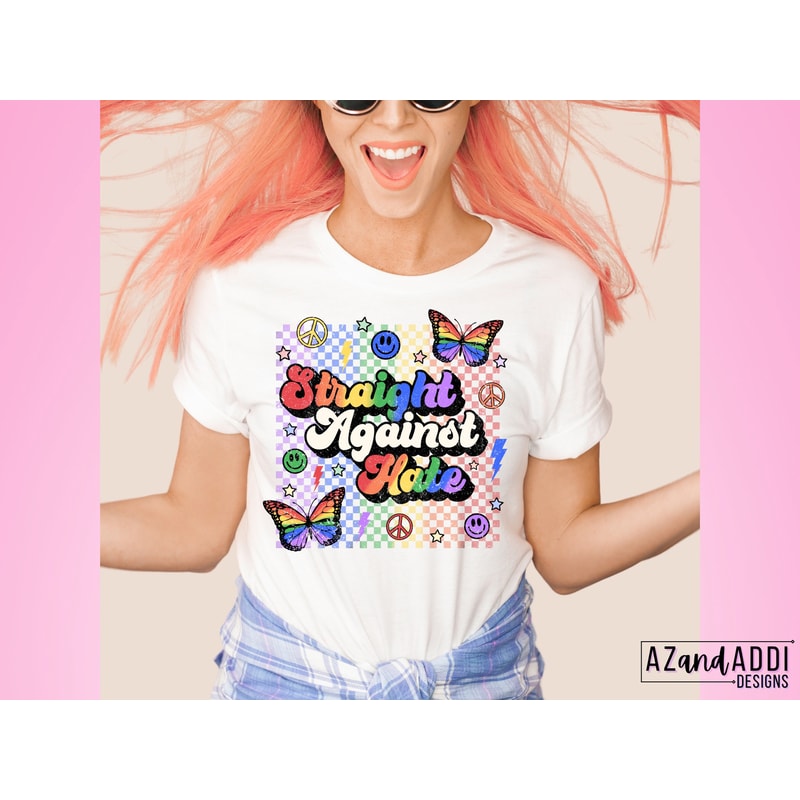 Retro Gay Pride Png, LGBTQ+ sublimation png, straight against hate png, gay pride Png, Pride month design, rainbow smiley sublimation design - 4.jpg