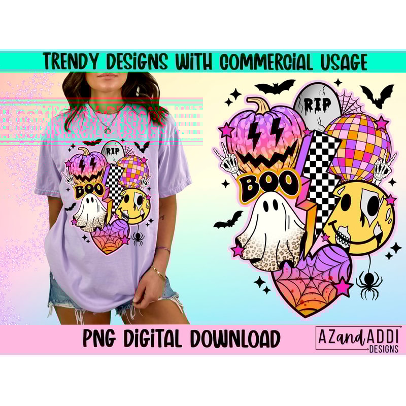 Retro Halloween png, Halloween smiley face png, Halloween sublimation design, spooky vibes png, leopard pumpkin png, digital download png - 1.jpg