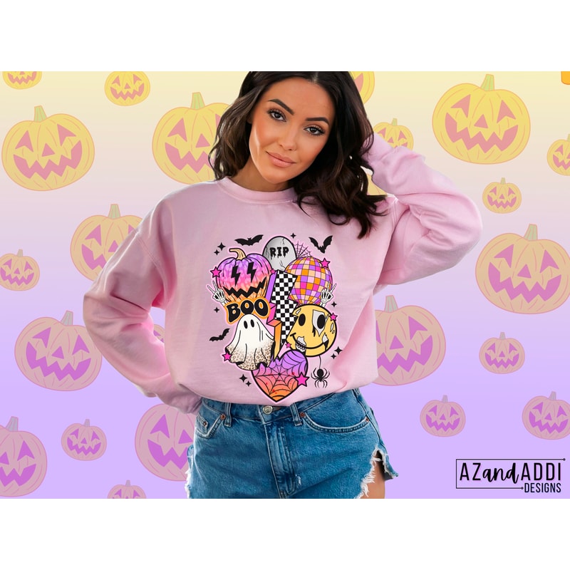 Retro Halloween png, Halloween smiley face png, Halloween sublimation design, spooky vibes png, leopard pumpkin png, digital download png - 5.jpg