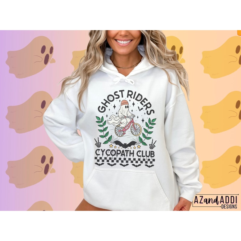 Retro Halloween sublimation png, cycopath png, bicycle png, ghost png, spooky season png, front back png design, Halloween design download - 4.jpg