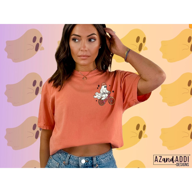 Retro Halloween sublimation png, cycopath png, bicycle png, ghost png, spooky season png, front back png design, Halloween design download - 5.jpg