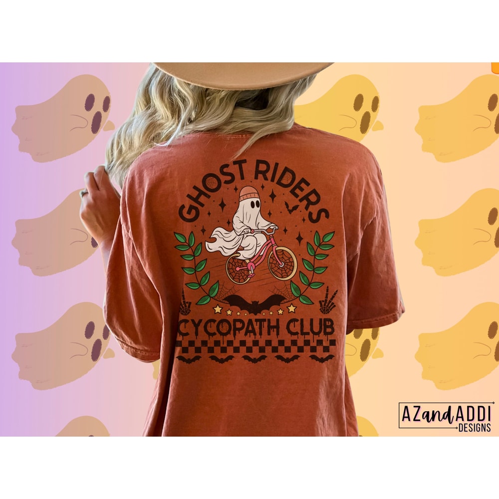 Retro Halloween sublimation png, cycopath png, bicycle png, ghost png, spooky season png, front back png design, Halloween design download - 6.jpg