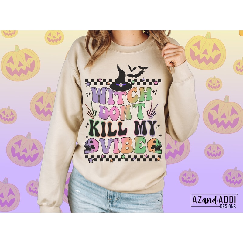 Retro Halloween sublimation, witch don’t kill my vibe png, witch png, halloween png, skeleton png, spooky vibes, spooky season - 2.jpg