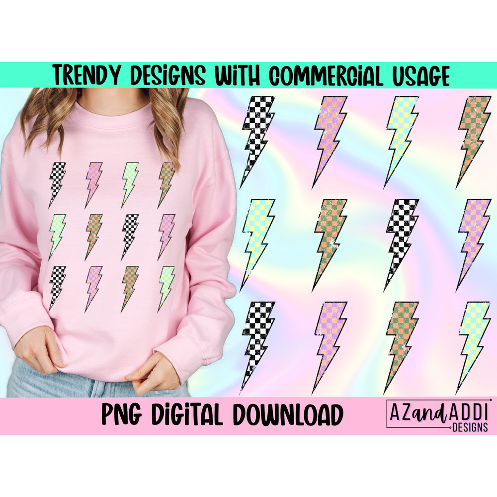 Retro lightning bolt png, checkered lightning bolt design, retro sublimations, lightning bolt png, retro digital download - 1.jpg