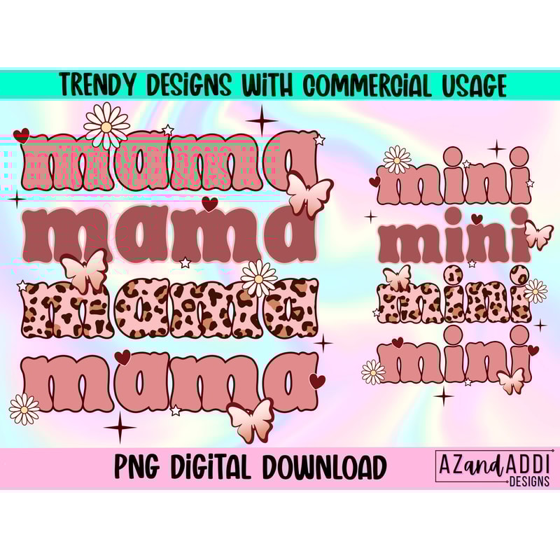 Retro mama mini png, mama and mini matching design, retro sublimation png, mom daughter shirt design, digital download, Mother’s Day png - 1.jpg