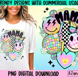 retro mama smiley face png, mama sublimation design, pastel