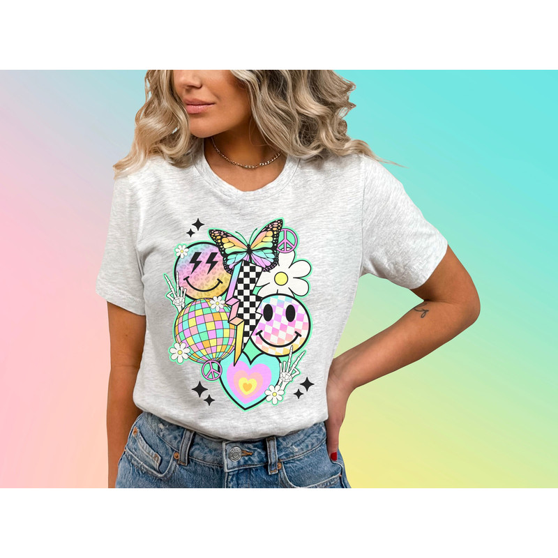 Retro smiley face collage png, retro spring sublimation design, checkered lightning bolt Png, butterfly png, pastel smiley face, digital png - 4.jpg