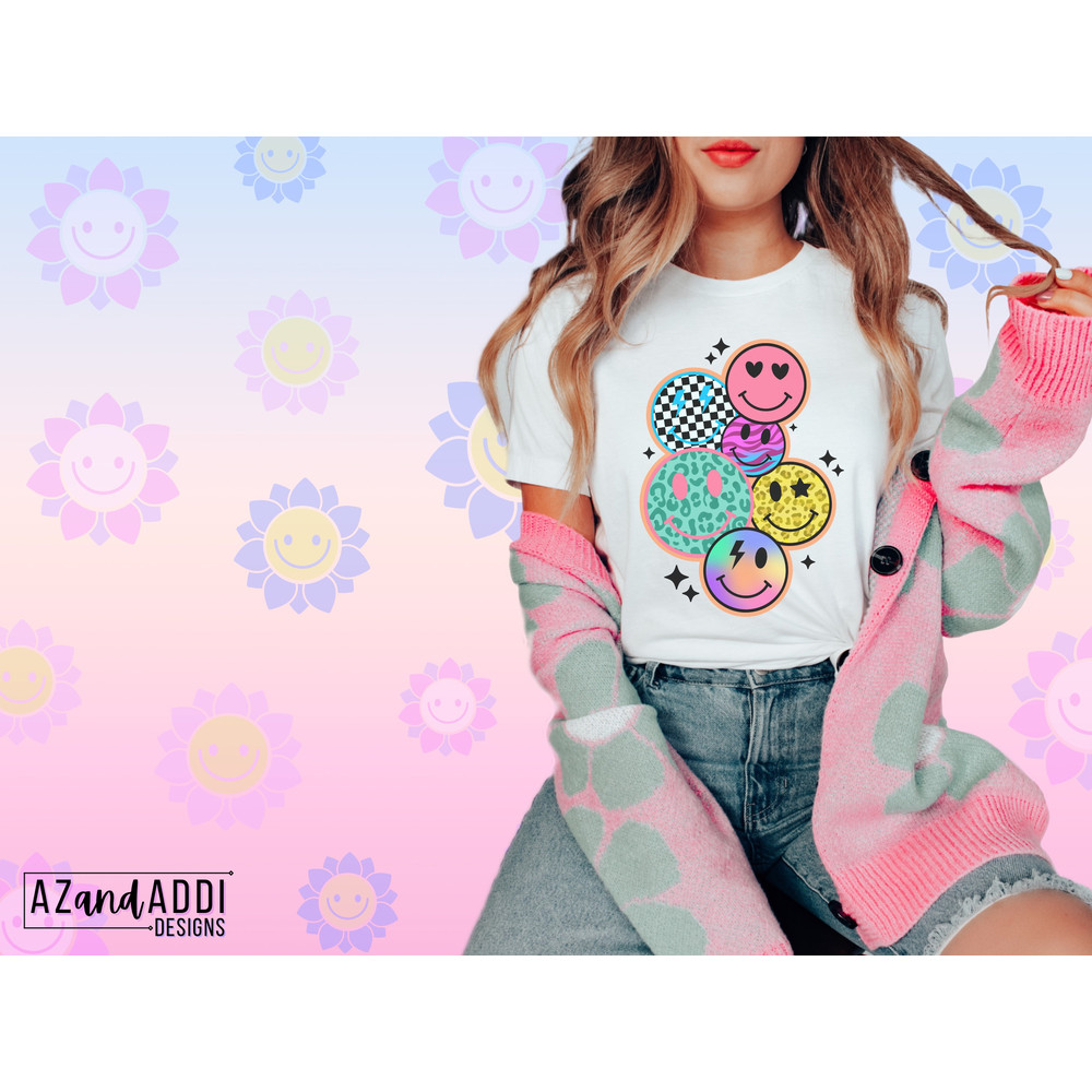 Retro smiley face png, smiley face collage sublimation design, checkered smiley face png, lightning bolt smiley, leopard pattern smiley png - 3.jpg