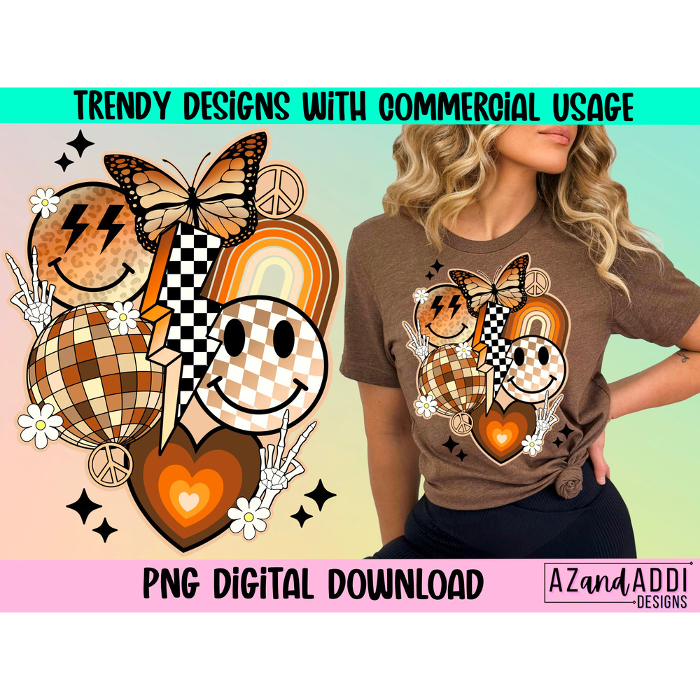 Retro smiley face sublimation png, retro boho png, smiley face collage png, digital download, shirt designs, groovy smiley, trendy png - 1.jpg