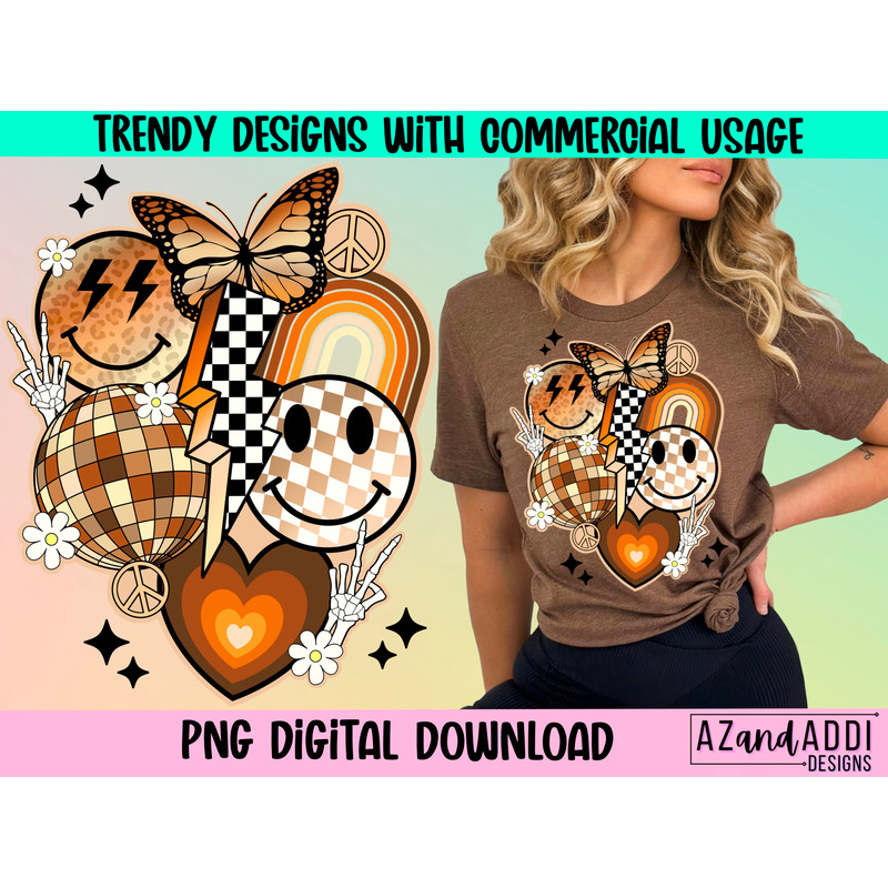 Retro smiley face sublimation png, retro boho png, smiley face collage png, digital download, shirt designs, groovy smiley, trendy png - 1.jpg