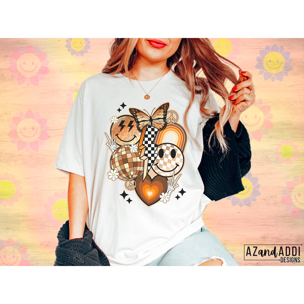 Retro smiley face sublimation png, retro boho png, smiley face collage png, digital download, shirt designs, groovy smiley, trendy png - 2.jpg
